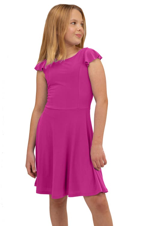 Un Deux Trois Flutter Sleeve Dress In Purple
