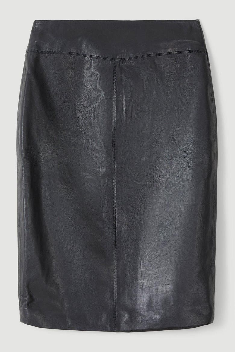 Leather Signature Pencil Skirt, Alternate, color, Black