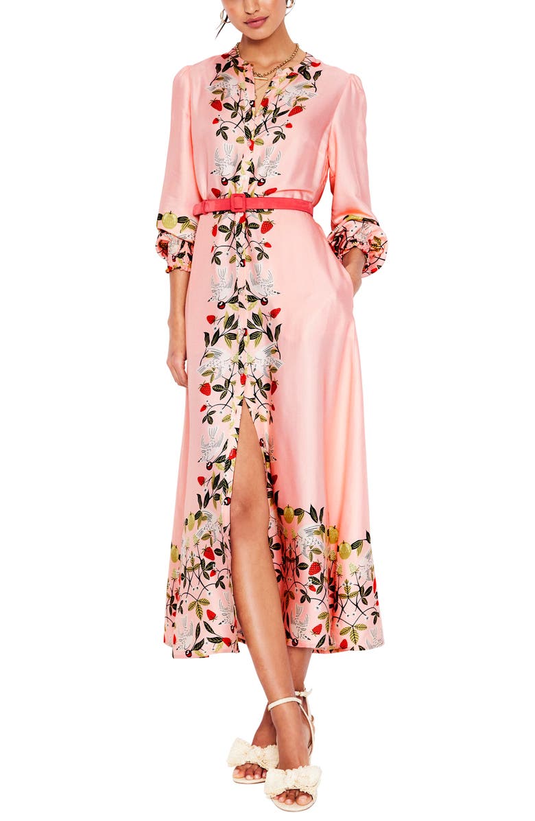 Boden Ruby Botanical Print Long Sleeve Shirtdress, Main, color, Pink