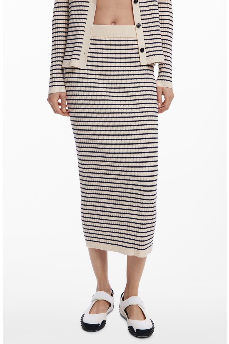 Stripe Rib Midi Sweater Skirt, Main, color, LIGHT BEIGE
