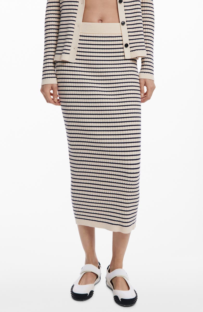 Desigual Stripe Rib Midi Sweater Skirt, Main, color, Light Beige