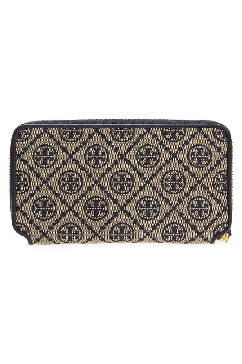 T Monogram Jacquard Continental Wallet, Alternate, color, TORY NAVY