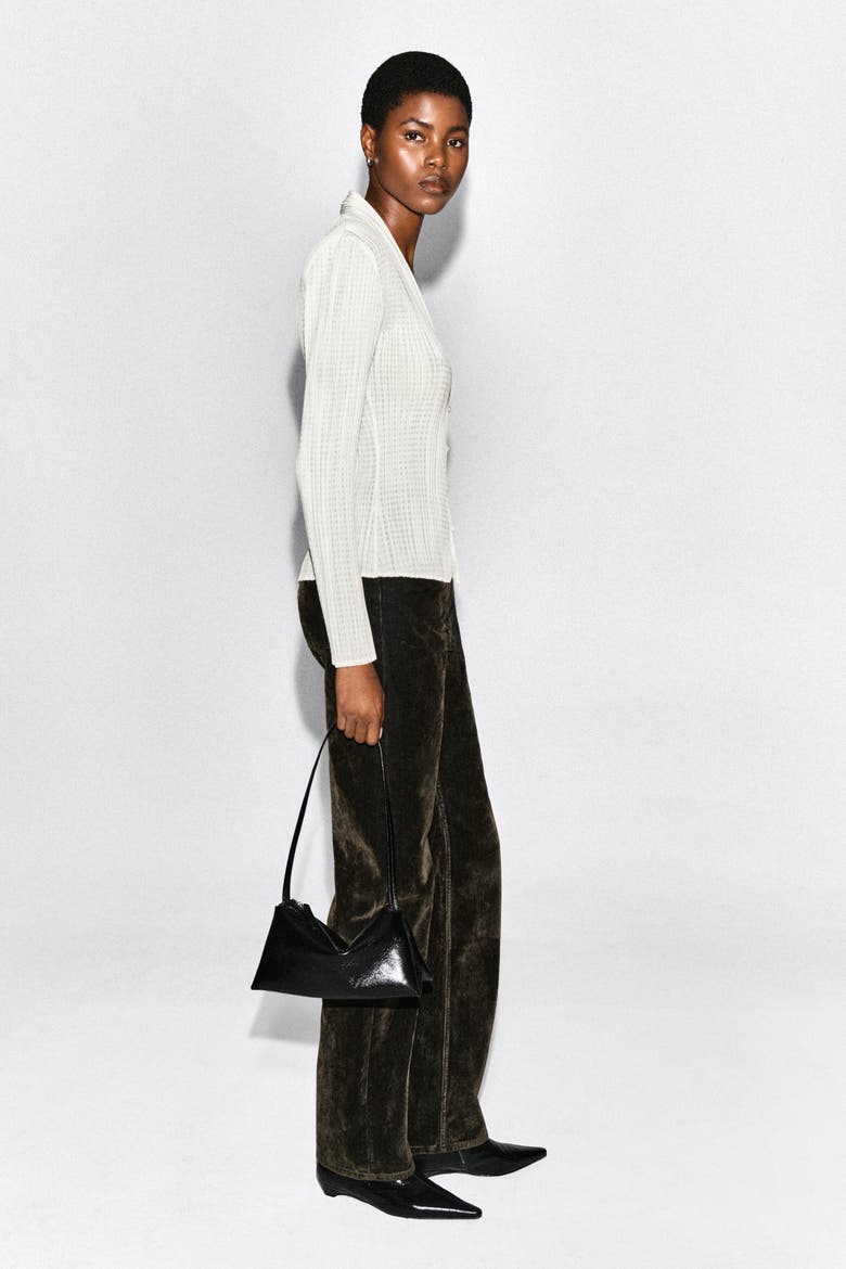 Pleated Jacquard Cardigan, Alternate, color, WHITE