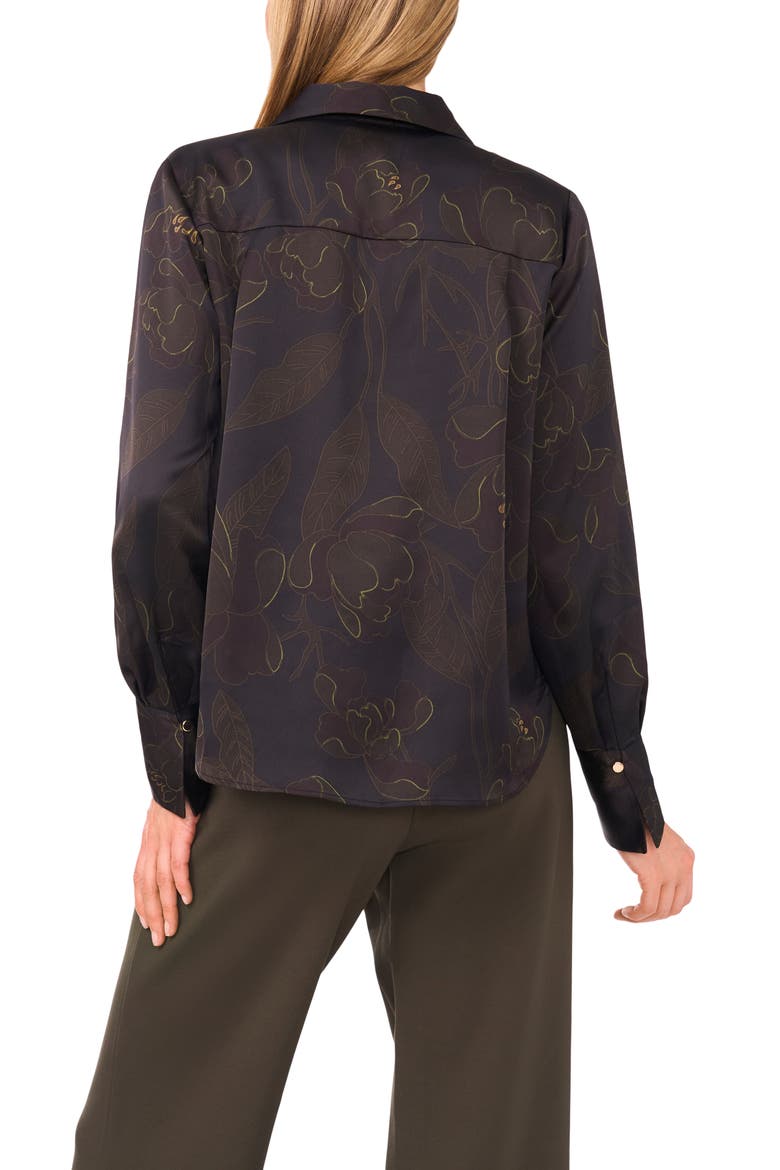 Floral Collared Charmeuse Popover Top, Alternate, color, RICH BLACK