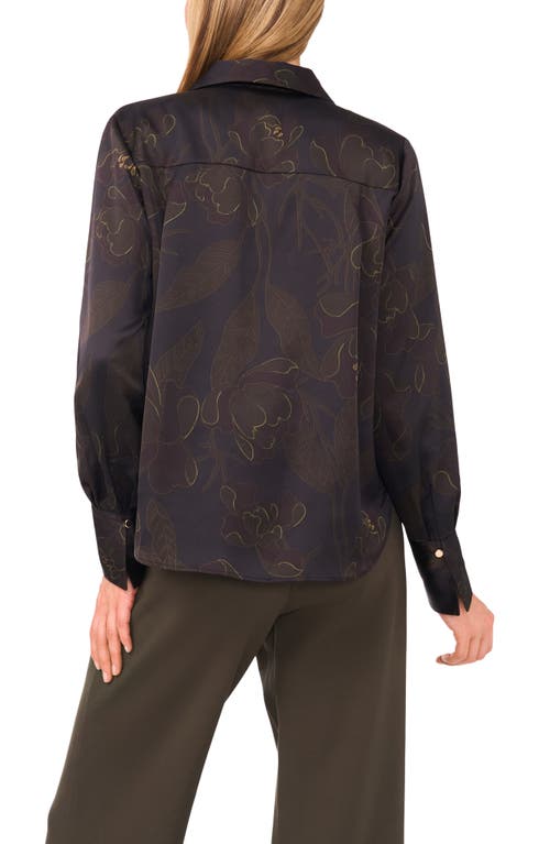 Halogenr Halogen(r) Floral Collared Charmeuse Popover Top In Black