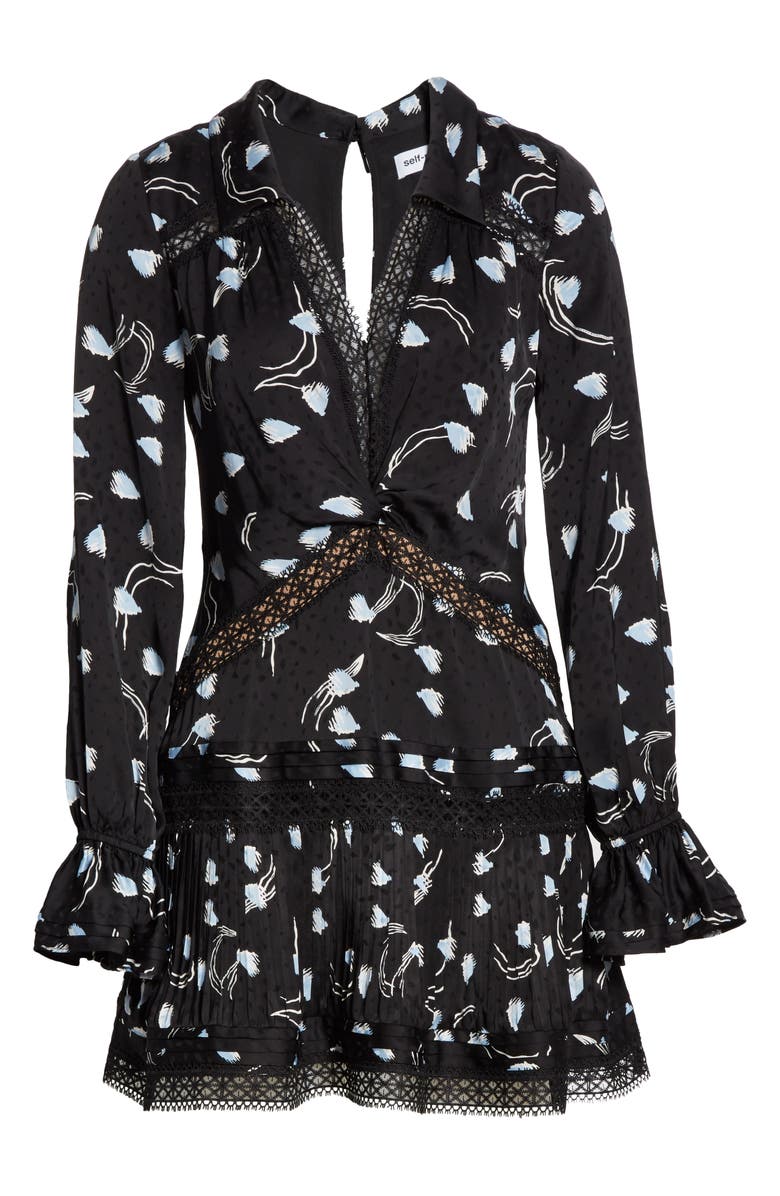 Self-Portrait Pintuck Lace Trim Long Sleeve Minidress, Alternate, color, 