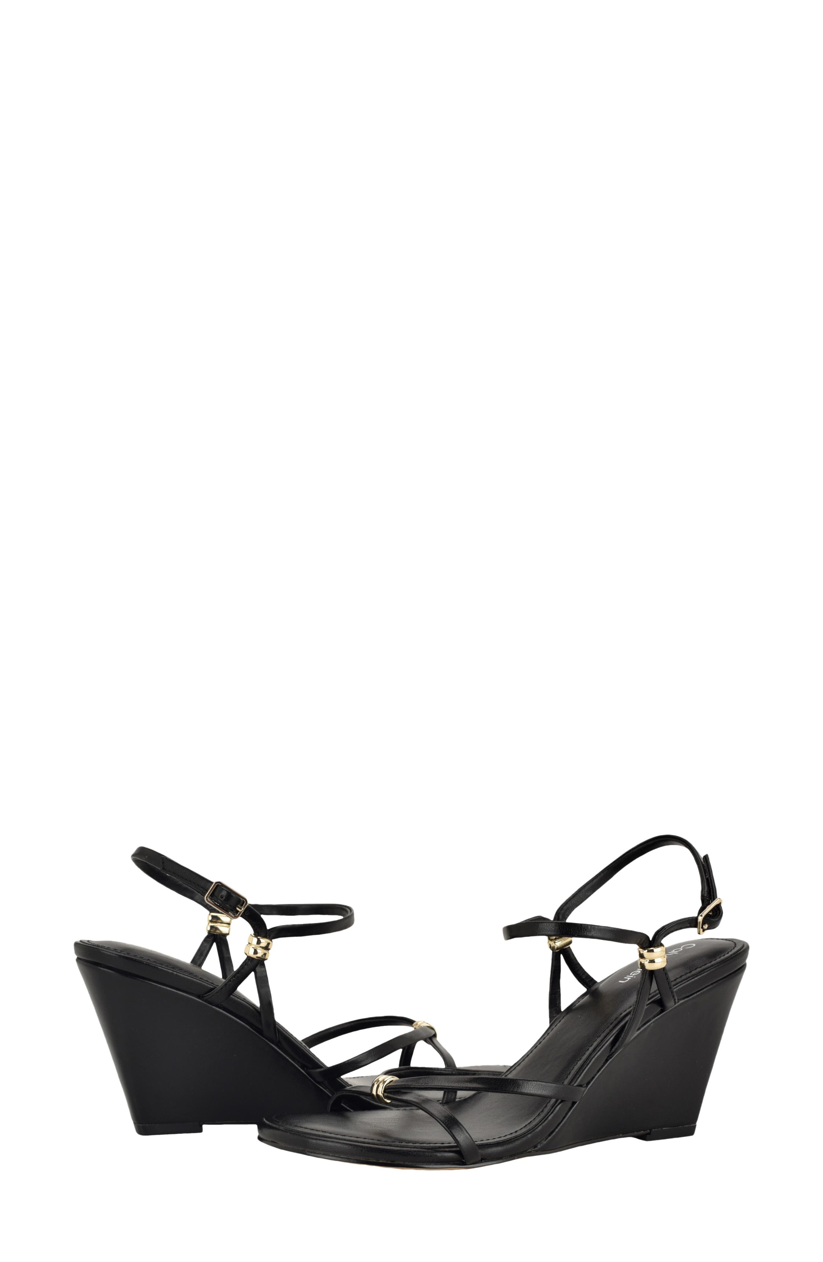 Calvin Klein Deliney Ankle Strap Wedge Sandal, Alternate, color, Black