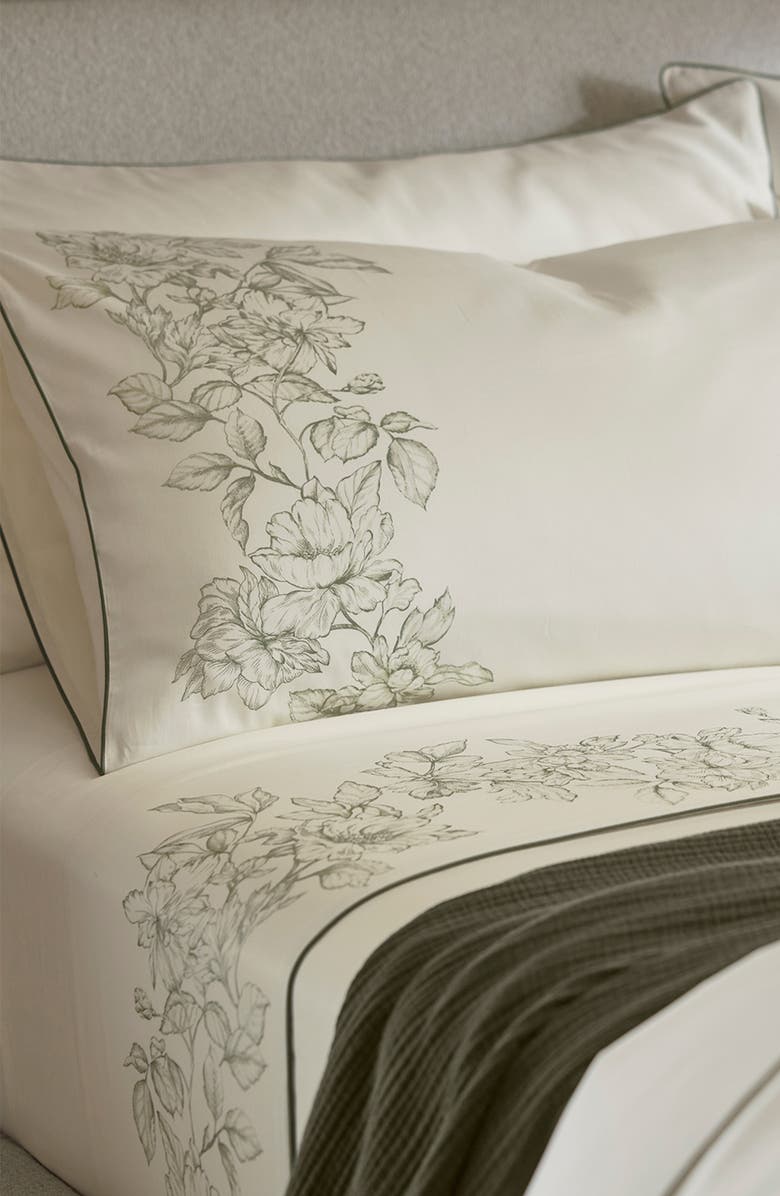 Boll & Branch Signature Floral Piped Edge Sheet Set, Alternate, color, Cream/ Olivine