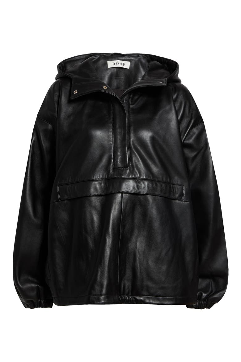 Oversize Leather Anorak, Main, color, BLACK