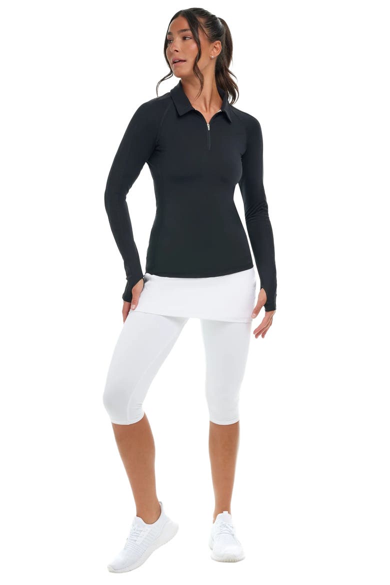 Women's Long Sleeve Quarter Zip Polo with Sun and UV Protection, Alternate, color, Black