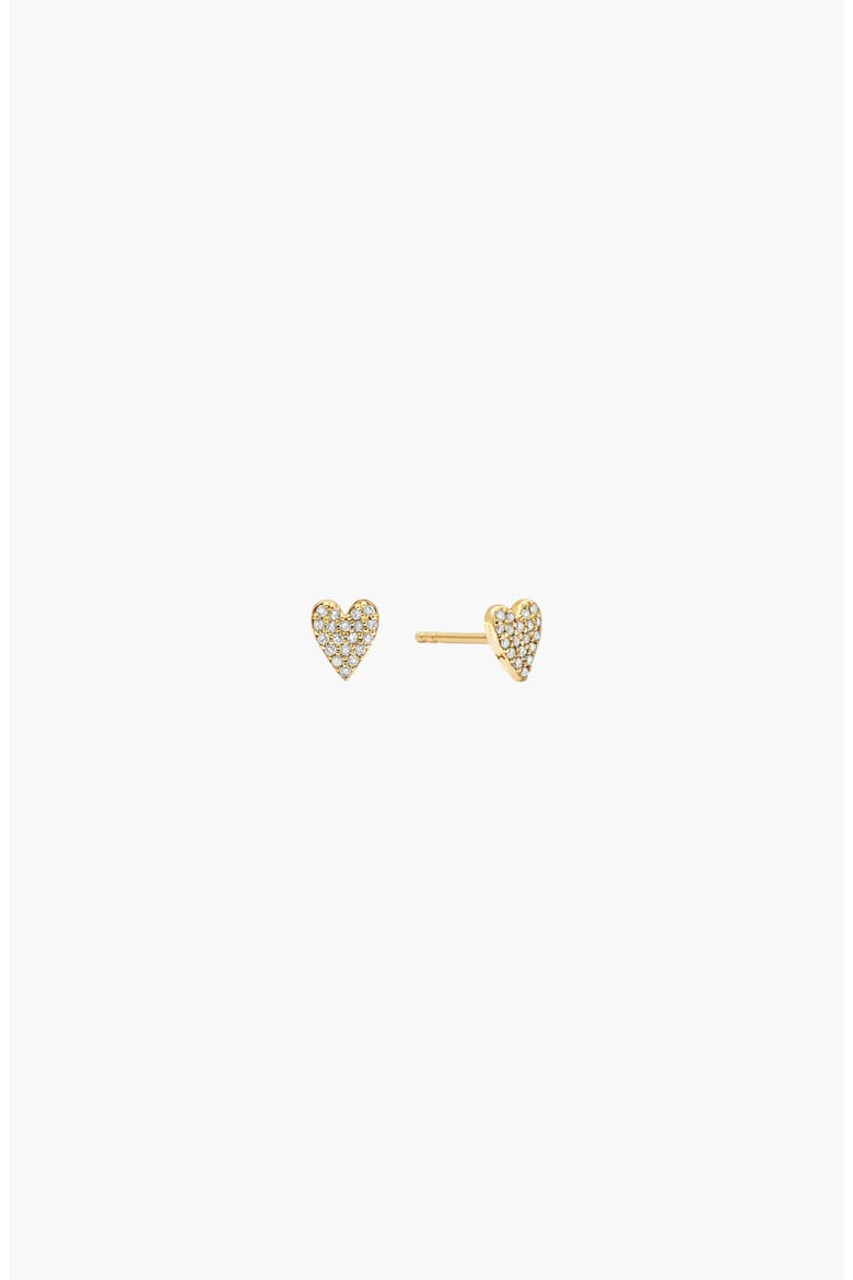 Heart Pavé Diamond Stud Earrings, Alternate, color, Yellow Gold