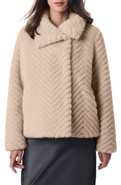Chevron Quilted Faux Fur Jacket