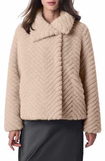 Chevron Quilted Faux Fur Jacket