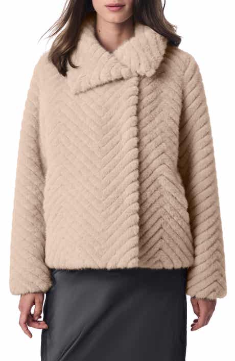 Bernardo Chevron Quilted Faux Fur Jacket