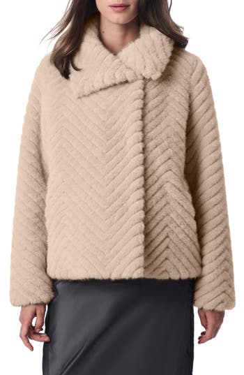 BERNARDO BERNARDO CHEVRON QUILTED FAUX FUR JACKET