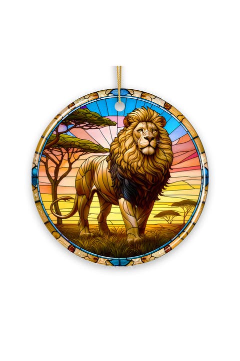 Savannah Lion Stained Glass Style Ceramic Ornament