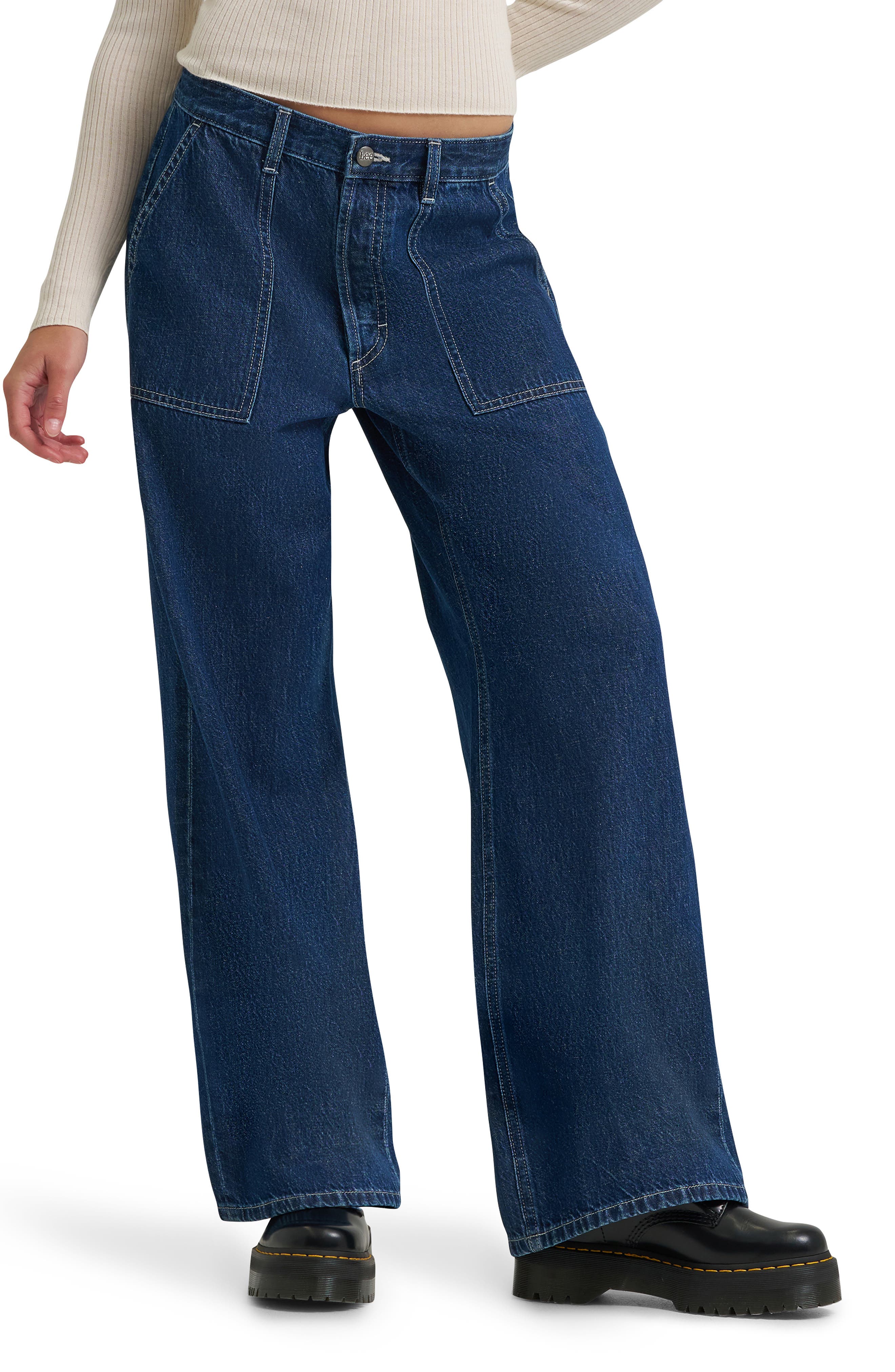 Patch Pocket Slouchy Cotton & Linen Jeans