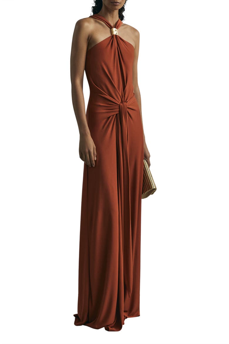 Fortuna Clasp Detail Dress, Main, color, RUST