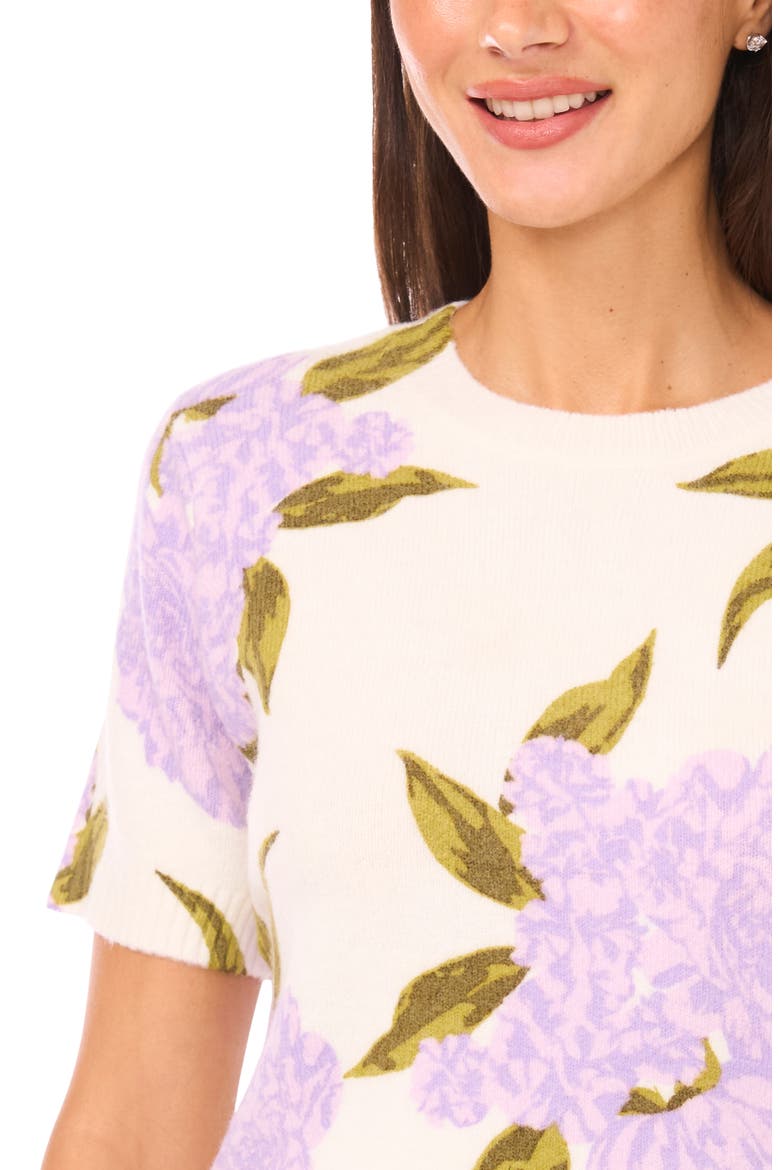 Hydrangea Print Short Sleeve Sweater, Alternate, color, ORCHID PETAL