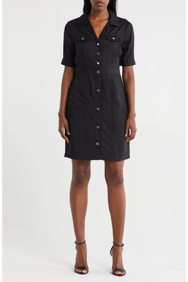 Short Sleeve Shirtdress, Main, color, BLACK
