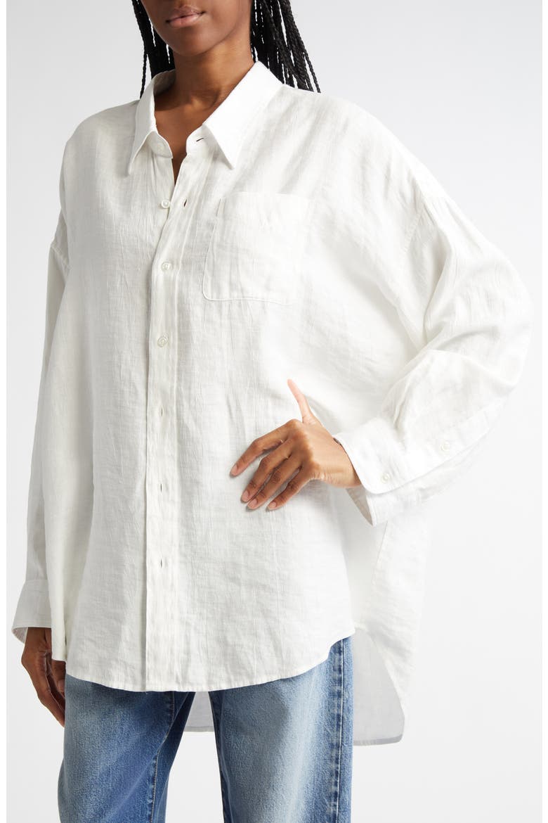 Drop Neck Linen Blend Button-Up Shirt, Alternate, color, WHITE