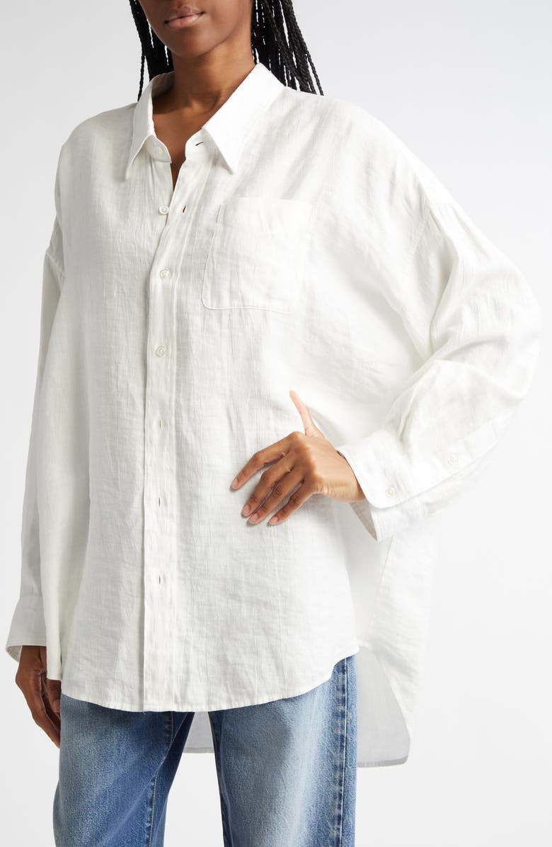 R13 Drop Neck Linen Blend Button-Up Shirt, Alternate, color,