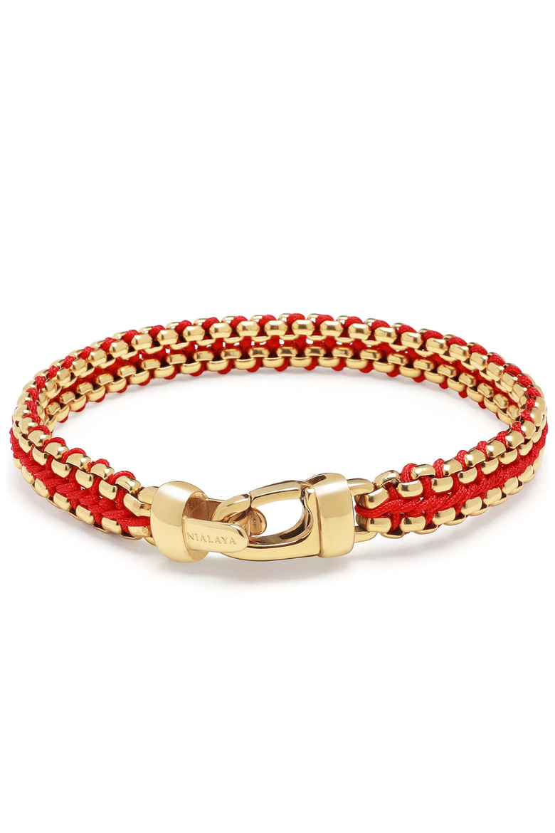 Red Woven Box Chain Bracelet, Main, color, Red / Gold