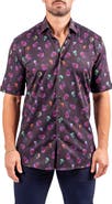 Maceoo Galileo Resistance0347 Black Skull Print Short Sleeve Cotton Button-Up Shirt
