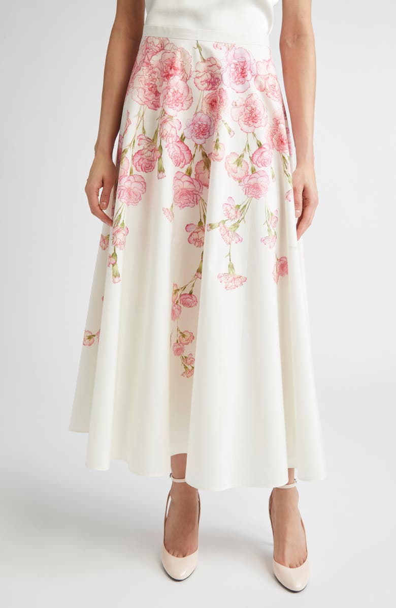 Giambattista Valli Carnation Print Cotton Poplin Skirt, Main, color, Carnation Popeline Print