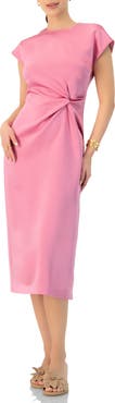 IVONNE Midi Off-Shoulder Straight Satin Dress with Side Knot