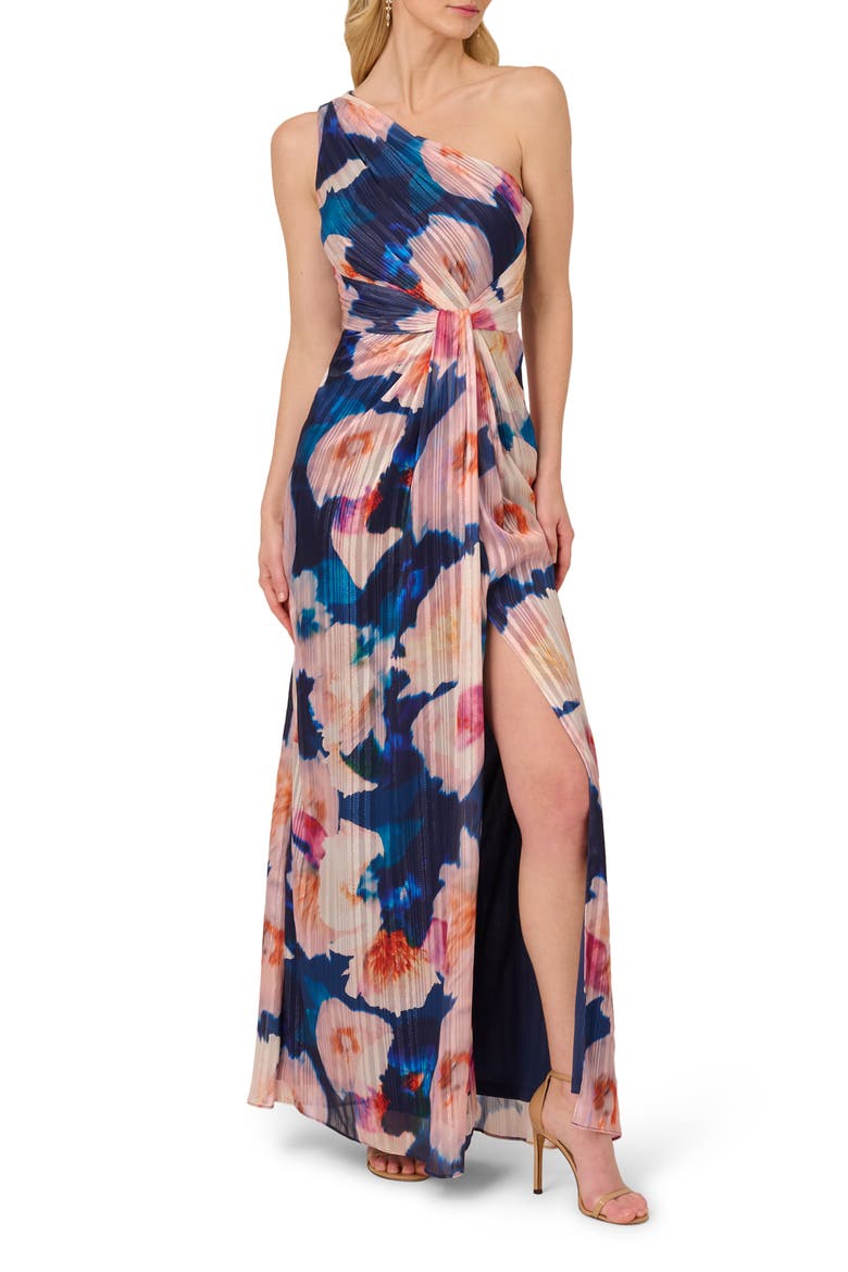 eva franco one-shoulder pleated floral dress One-Shoulder Pleated Floral Dress