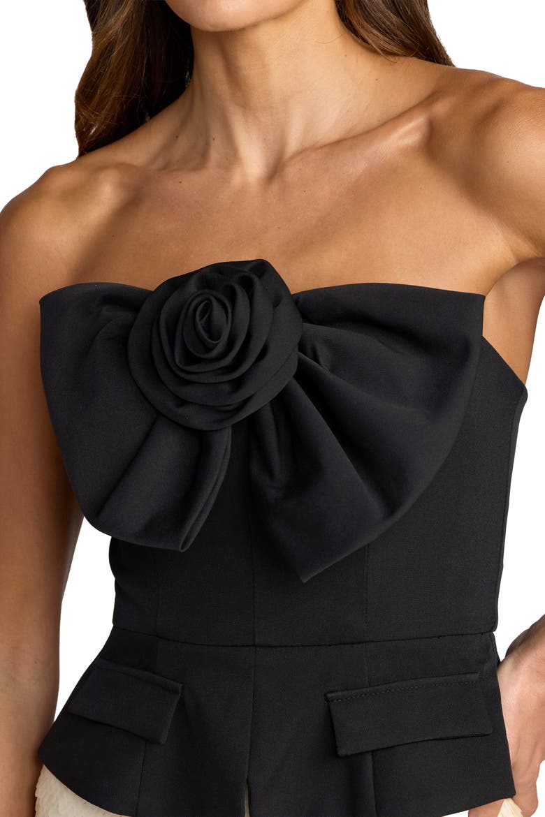 Strapless Rosette Crepe and Sequin Gown, Alternate, color, Black Ivory