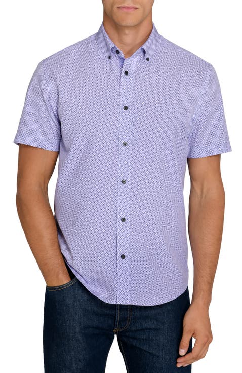 Slim Fit Oxford Tile Performance Short Sleeve Shirt