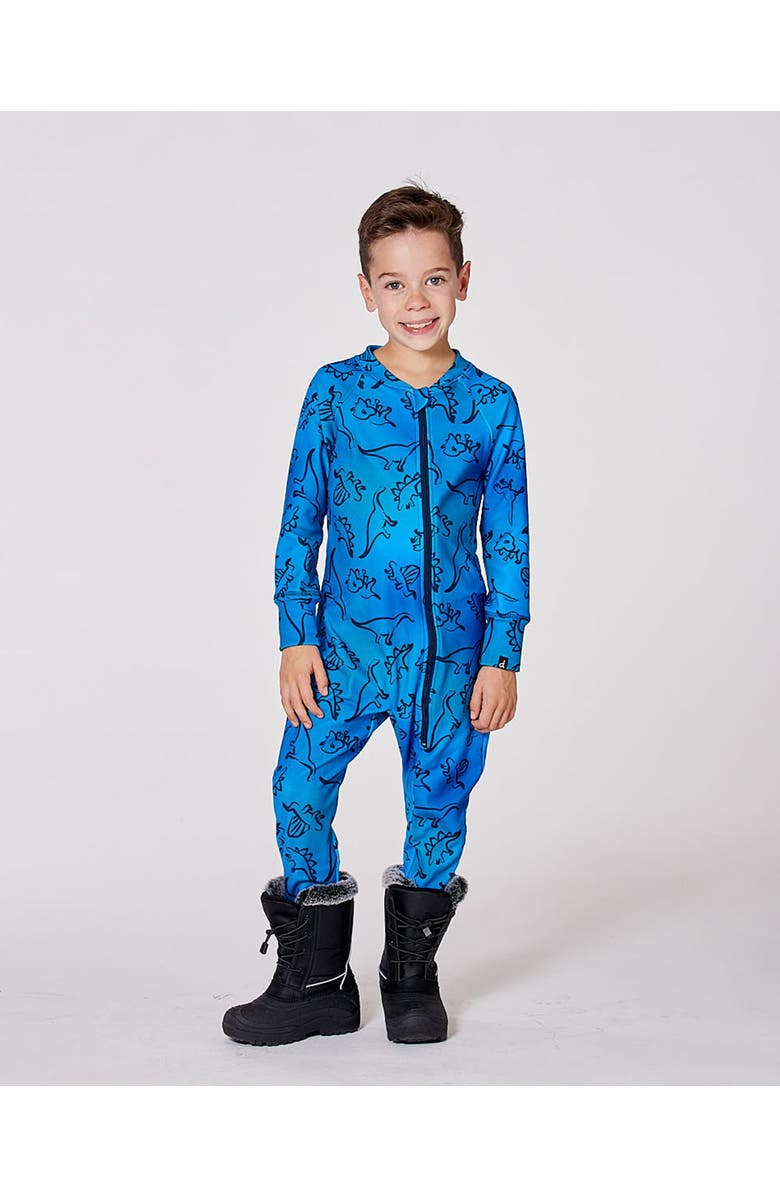 Deux par Deux One-Piece Thermal Underwear Dinosaur, Alternate, color, Blue Gradient
