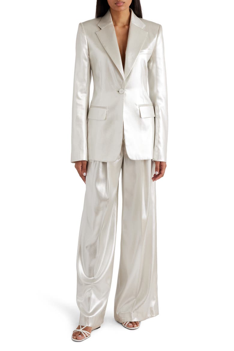 Silk Lamé Blazer, Alternate, color, SILVER CLOUD