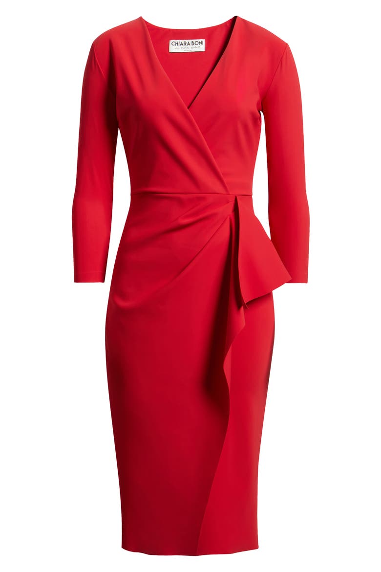 Zuhur Pleated Cocktail Sheath Dress, Alternate, color, RUBY