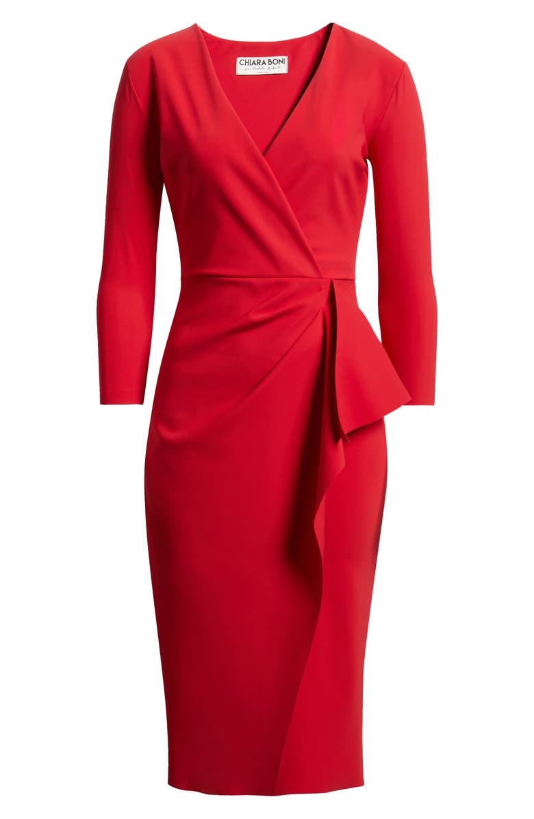 Chiara Boni La Petite Robe Zuhur Pleated Cocktail Sheath Dress, Alternate, color, Ruby