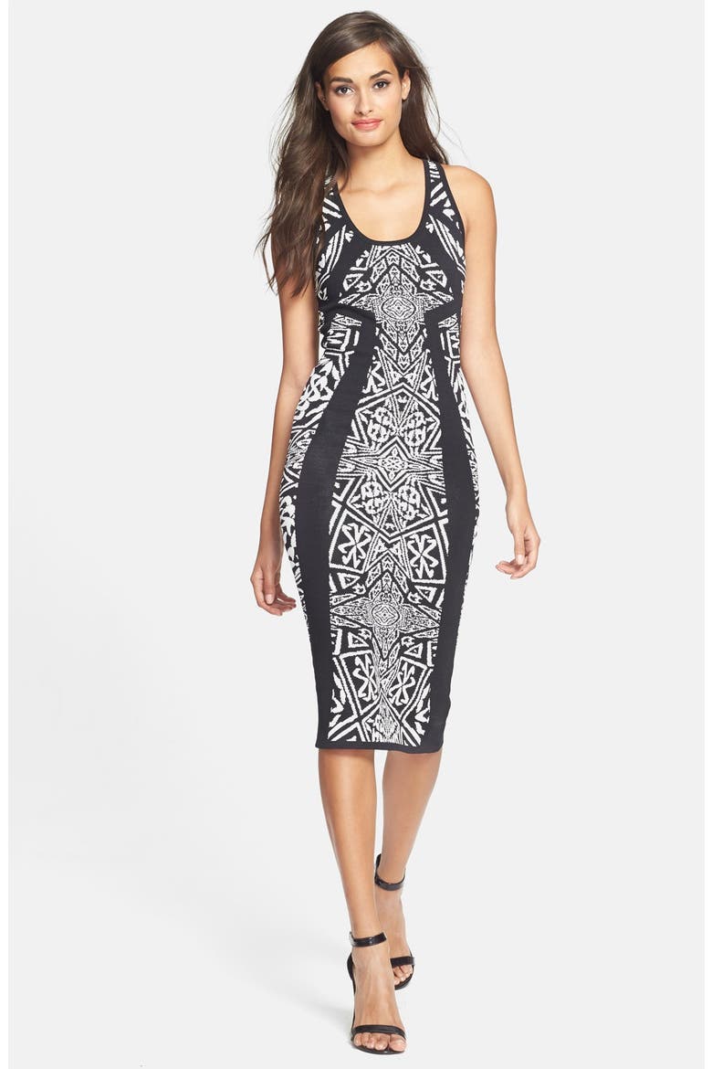 Jacquard Double Knit Midi Dress, Main, color, BLACK IVOR