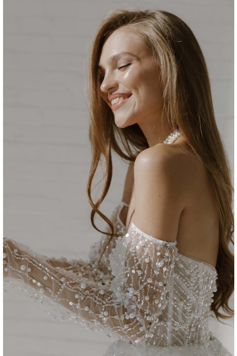 Siena Sequin Gloves, Alternate, color, Ivory