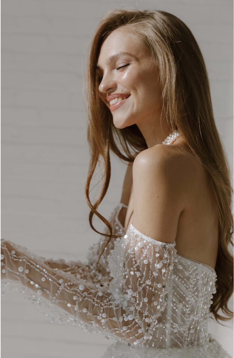 Untamed Petals Siena Sequin Gloves, Alternate, color, Ivory