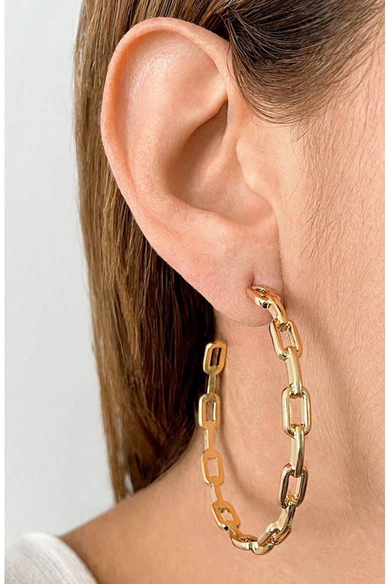 14K Gold Plated Chain Link Hoop Earrings, Alternate, color, YELLOW