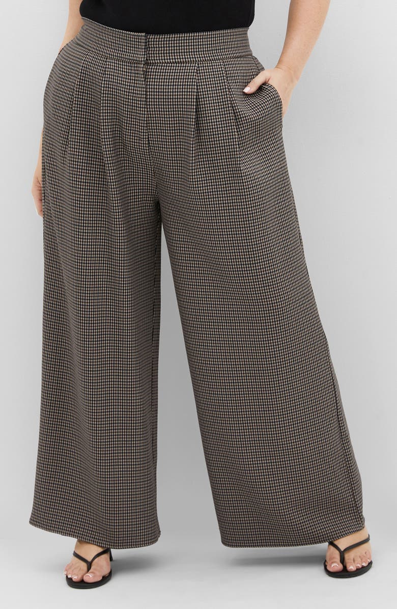 City Chic Tiana Houndstooth Check Wide Leg Pants, Main, color, Plaid