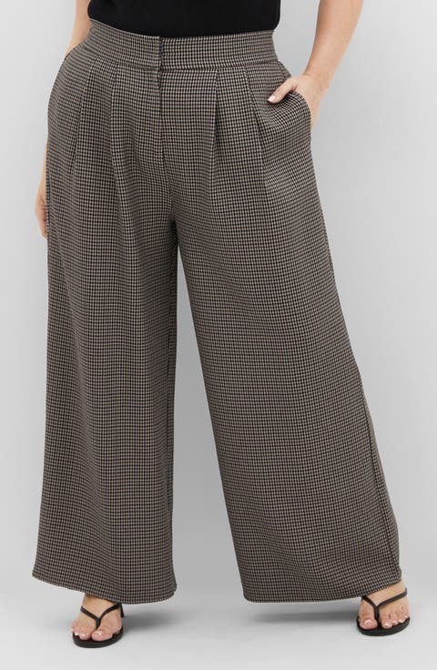 Tiana Houndstooth Check Wide Leg Pants (Plus)
