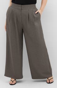 City Chic Tiana Houndstooth Check Wide Leg Pants