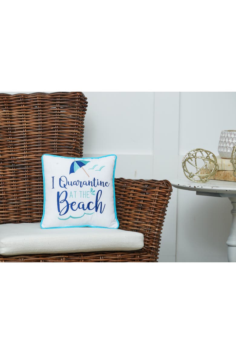 I Quarantine At The Beach Embroidered Mini Accent Pillow, Alternate, color, Blue