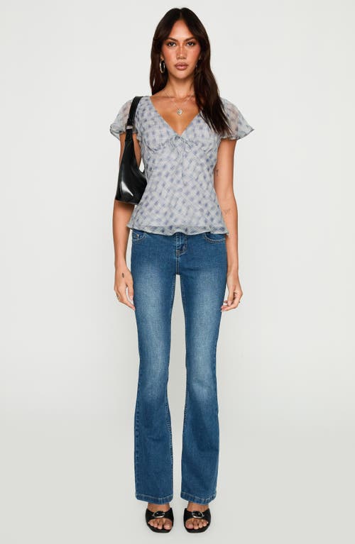 Princess Polly My Last Love Check Flutter Sleeve Top In Blue