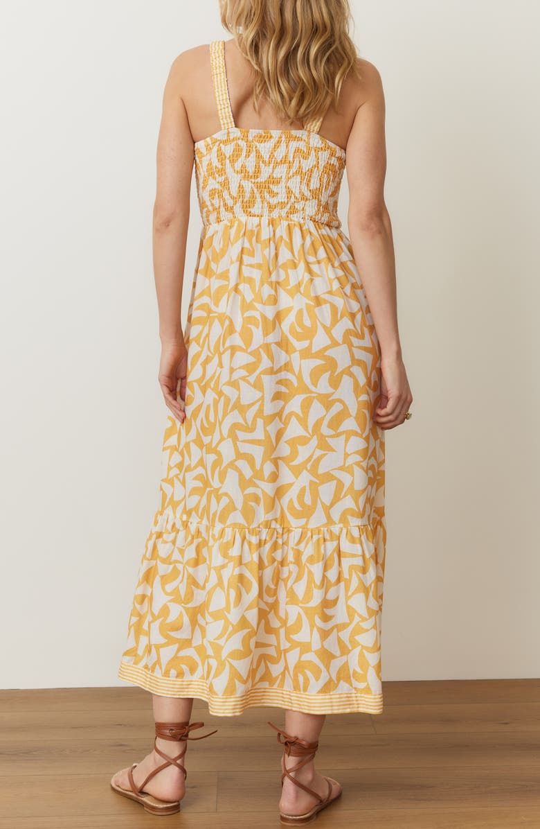 Marine Layer Selene Geo Print Smocked Tiered Maxi Sundress, Alternate, color, Marigold Geo