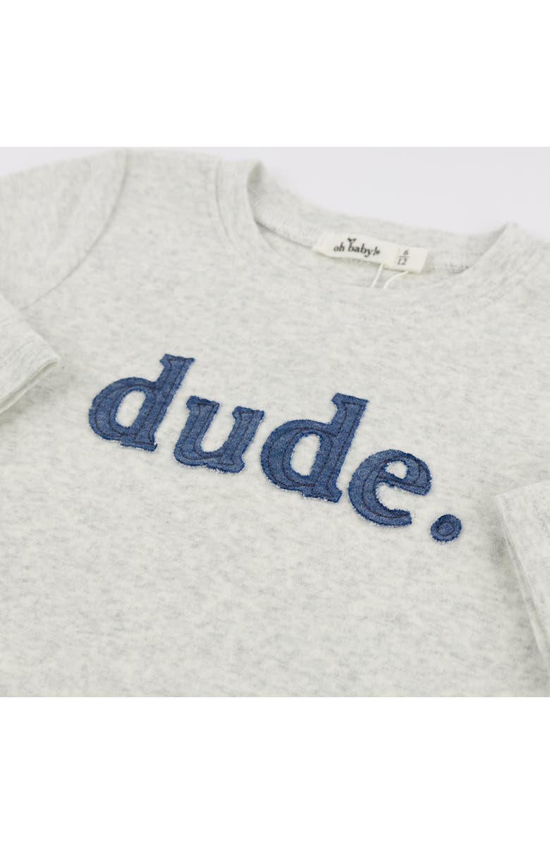 oh baby! "Dude" Denim Applique Raw Edge Baby Rib L/S Tee- Infant, Alternate, color, Heather Grey
