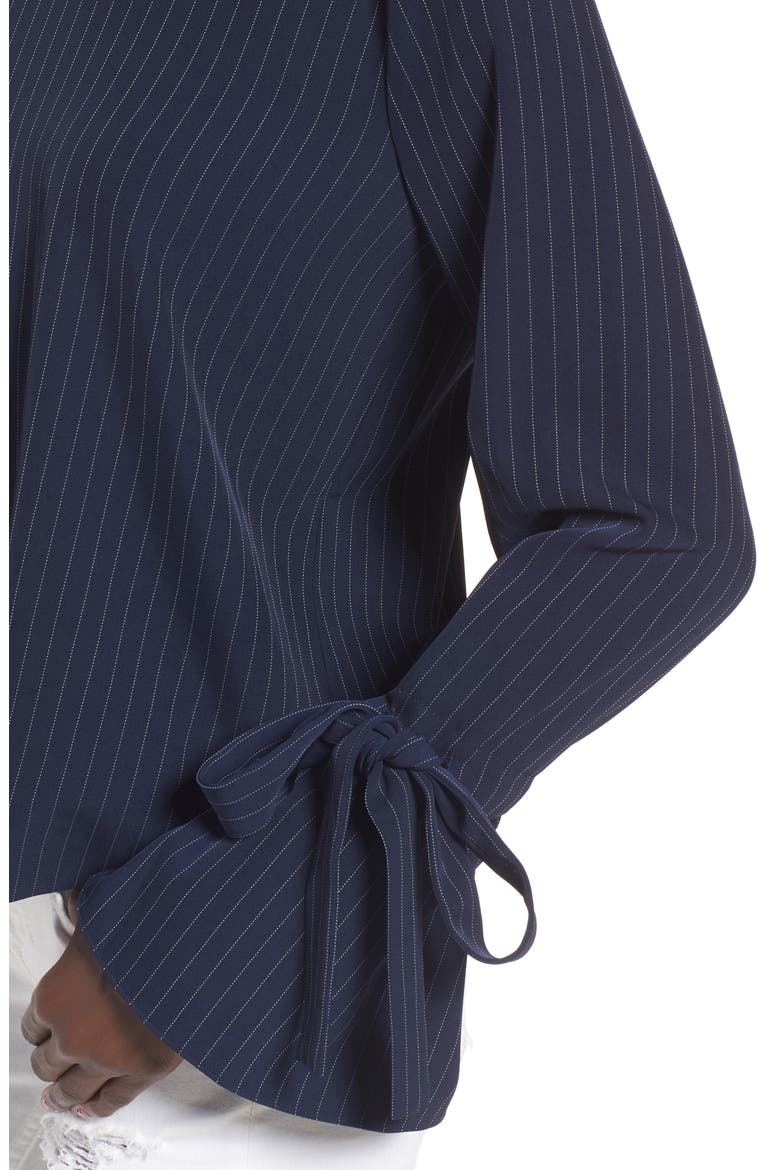 Pinstripe Tie Sleeve Top, Alternate, color, NAVY