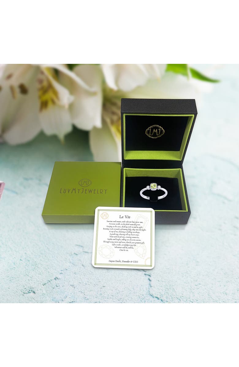 LuvMyJewelry Cushion Cut Peridot & Diamond Birthstone Ring in 14K Gold, Alternate, color, 